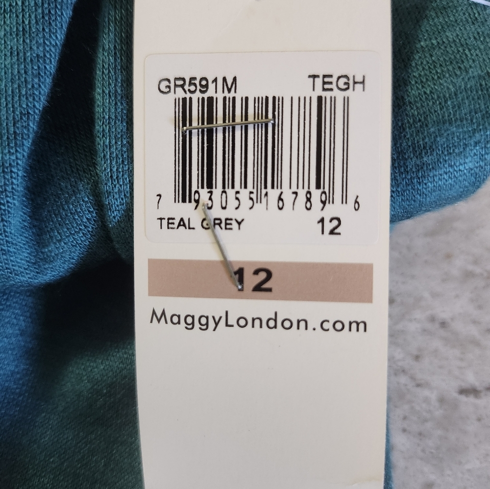 Maggy London Teal Grey Sleeveless Cowl Neck Midi Faux Wrap Dress Size 12 NWT - Picture 6 of 7